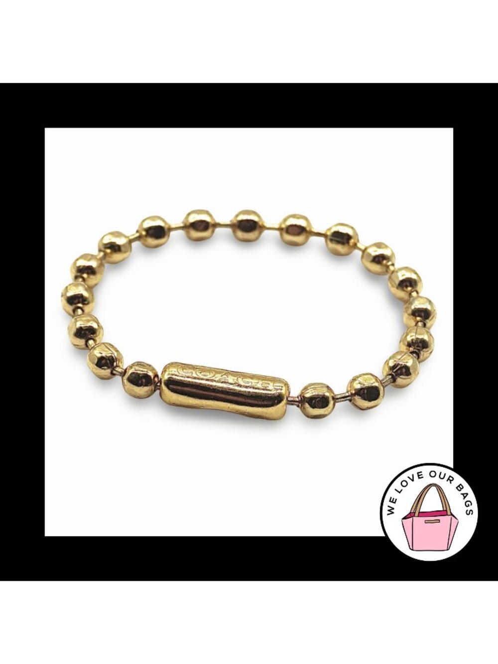 New COACH 4" BALL CHAIN Bright Brass Bag Hang Tag Charm Fob Embossed 3.2mm Metal